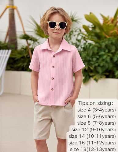 Image of Arshiner Boys Casual Short Sleeve Button Down Shirt Fashion Textured Summer Beach Shirt 3-13 Years Old