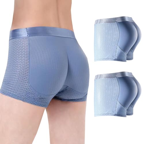 CuLtp 2PCS Calzoncillo Boxer con Relleno Trasero para Aumentar el Volumen y tamaño glúteos y Levanta, Calzoncillos Tipo bóxer para Hombre
