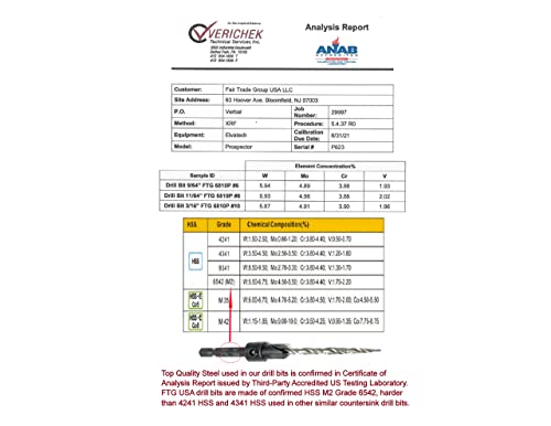 Ftg Usa Wood Countersink Drill Bit Set #6#8#10 Set Countersink Hss M2 Tapered Drill Bits, Quick Change Hex Shank Countersink Bit, 1 Stop Collar, Allen Wrench, Countersink Drill Bit For Woodworking #TOP3