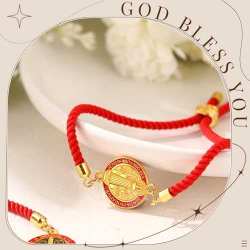 Canchiing 2 Pcs Saint Benedict Bracelet Red String for Protection Medal Blessing Gifts Adjustable Catholic Rosary Bracelets Gifts for Men Women Couple Friendship Birthday Confirmation by Canchiing - Image 8