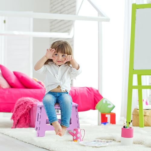 Image of Delxo 9 inch Folding Step Stool, Non-Slip Foldable Small Stools Up to 300 LBS, Kids Step Stool with Handle Lightweight for Kitchen, Bathroom, Bedroom, Garden, Light Purple, 1PC