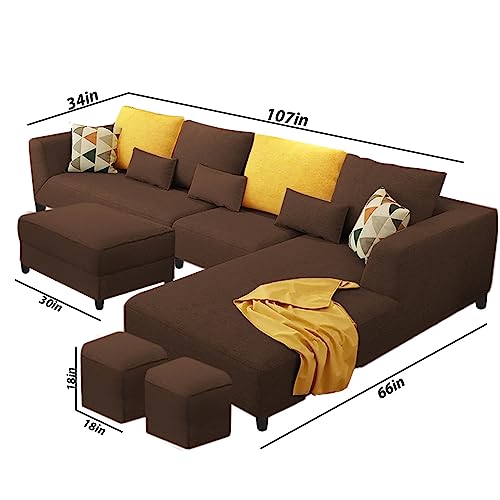 Image of Galib RHS 8 Seater L Shape Sofa Set for Living Room (Brown Fabric)