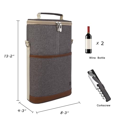 ALLCAMP OUTDOOR GEAR 2 Bottle Wine Tote Carrier - Insulated Portable Padded Canvas Wine Bag for Travel, BYOB Restaurant, Wine Tasting, Party, Great Christmas Day Gift for Wine Lover，Dark Gray by ALLCAMP OUTDOOR GEAR - Image 2