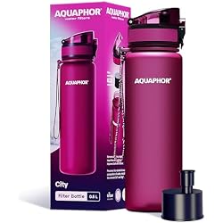 AQUAPHOR City Water Filter Bottle 17 oz | Reusable & Portable Filtered Water Bottle | BPA-Free | Perfect for Camping, Travel, Indoor & Outdoor Use | Ruby Red