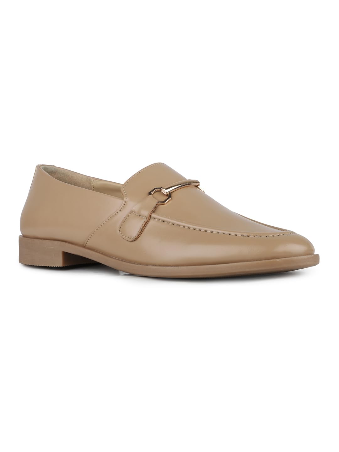 Women Tan Work Solid Pointed Toe Loafers-image-48