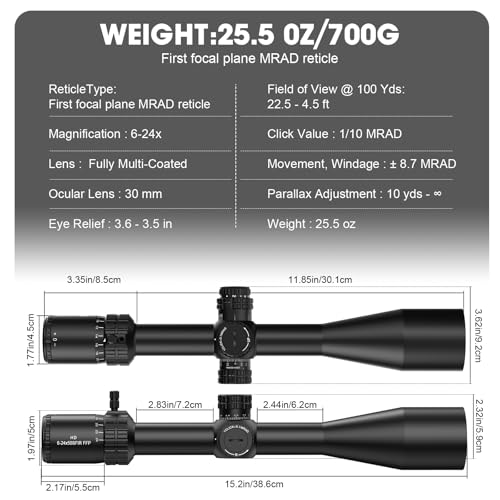 Paike HD 6-24x50 SFIR First Focal Plane Rifle Scope Red Illuminated Optics Scope Sight - Image 6