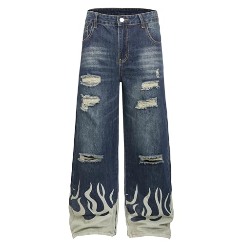 Image of QIMYUM Men's Wide-Leg Baggy Flex Jeans Relaxed Loose Fit Long Denim Pants