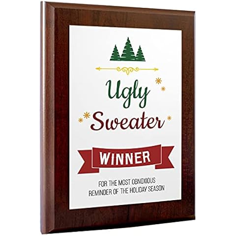 5 x 7" Ugly Christmas Sweater Winner Award Plaque-Cherry Board Cover
