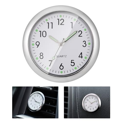 JIZZU Reloj de Coche Pegado en el Salpicadero del Coche, Mini Pequeño Reloj de Ventilación de Coche Pequeño Reloj para Salpicadero Reloj de Coche, Decoración del Coche（Blanco）