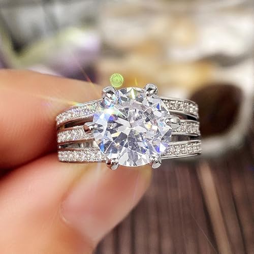 White Gold Plated Round Cubic Zirconia Inlaid Elegant Three-layer Six-prong Engagement Rings Wedding Bridal Band Promise Rings Evening Parties Anniversary Valentine's Day Gifts Eternity Bands for Women3