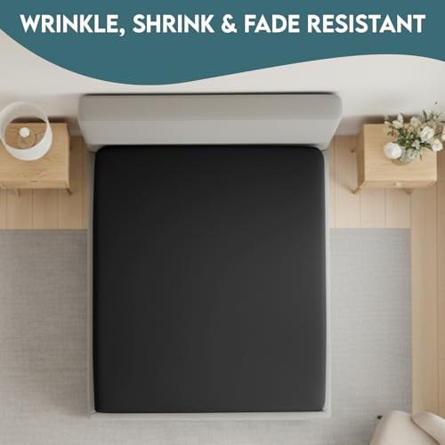 Moonlight Bedding Fitted Sheet 40 Cm Extra Deep Pocket Bed Sheets 16 inch Ultra Soft Bottom Sheet Brushed Microfiber Breathable Shrinkage and Fade Resistant (Black, Double) - Image 2