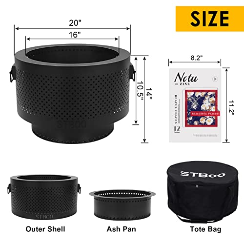 Stboo Smokeless Fire Pits For Outside With Portable Carrying Storage Bag, 20X14 Inch Firepits Outdoor Wood Burning, Low Smoke Outdoor Fireplace For Bonfire Picnic Backyard Cooking On Beach, Black, L #TOP3