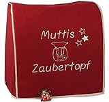 Abdeckhaube für Thermomix, TM 6,TM 5, Mutti's Zaubertopf m. Thermomix* Dunkelrot mit beige, Baumwolle, Stickerei