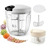 FACIACC Taglierina manuale per cipolle da 900 ml e set da 200 ml, con lame in acciaio inox, coperchio e frullatore, senza BPA, per verdure, frutta, aglio