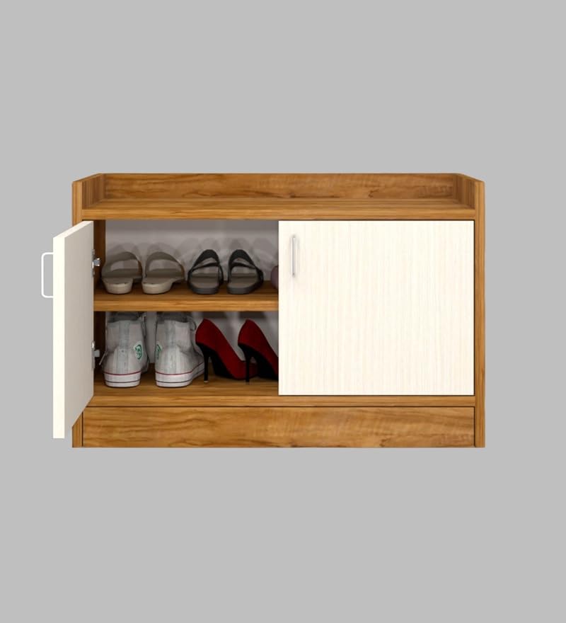 Image of SPECIALITY PANELS 2 Door Shoe Rack with Storage, Wood and White Finish, 75x49x37.5 cm, DIY Assembly