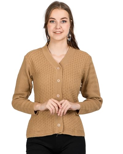 Image of Lady Willington Women Woolen V-Neck Self Design Cardigan Heavy Daffodil Fabric Cardigan Winter Wear Pure Wool Cardigans for Women Sweaters Long Cotty Fully Warm Cardigan Free Sizes