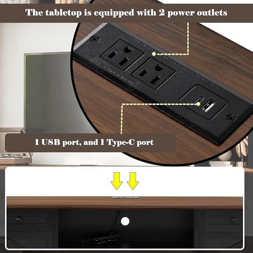 Image of 98.8 inch W Wall Unit Entertainment Center with Bookshelves and Power Outlets for TVs up to 80 inch, Wood TV Stand Media Console with Cabinets Drawers Doors and Adjustable Shelves for Living Room Black+Brown