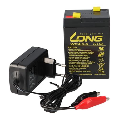 Set - Bleiakku Und Ladegerät - 6V 4,5Ah KungLong Akku 0,6A Lader - Set Bleiakku Und Ladegerät 6V 4-5Ah KungLong Akku 0 - Langlebig - Wartungsfrei