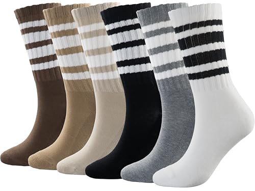 Image of BomKinta Striped Crew Socks Women - Retro Novelty Socks - Stretchy Casual Athletic Cotton Gifts Sock Size 5-10