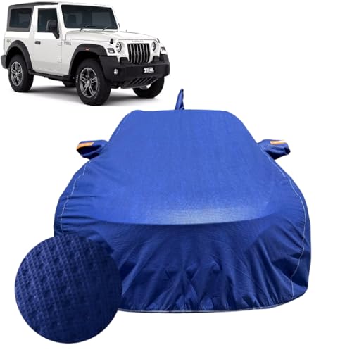 Image of Car Cover for Mahindra Thar (2020-2026) | 100% Waterproof Cover with Reflective Mirror Pockets | Dustproof, Scratchproof, Heatproof Mahindra Thar Car Cover |Soft Cotton Lining| Blue