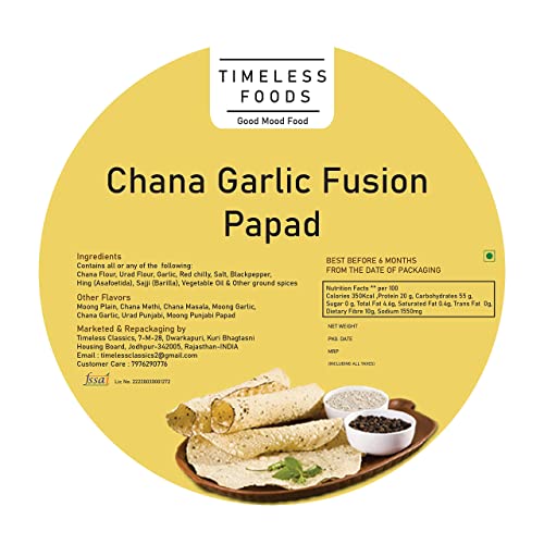 Image of Timeless Food Chana Garlic Papad 800g | Handmade Chana Lahsun Papad | Sardarshahar Special Rajasthani Fresh Lasun Snack