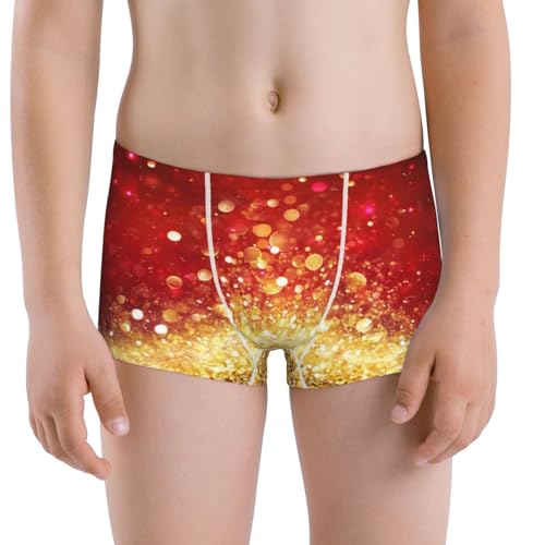 Boys' Cotton Boxer Brief Soft Underwear-Red Gold Glitter