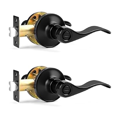 Probrico Wave Style Matte Black Privacy Door Knobs, Reversible Bed/Bath Door Levers, Interior Keyless Door Handles for Right/Left Handed Doors, 2 Pack