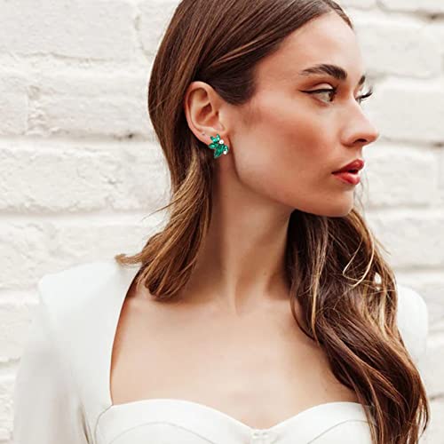Emerald Green Crystal Stud Earrings Small Rhinestone Cluster Earrings Cute Sparkly Earrings For Women Girls Wedding Prom Party #TOP2