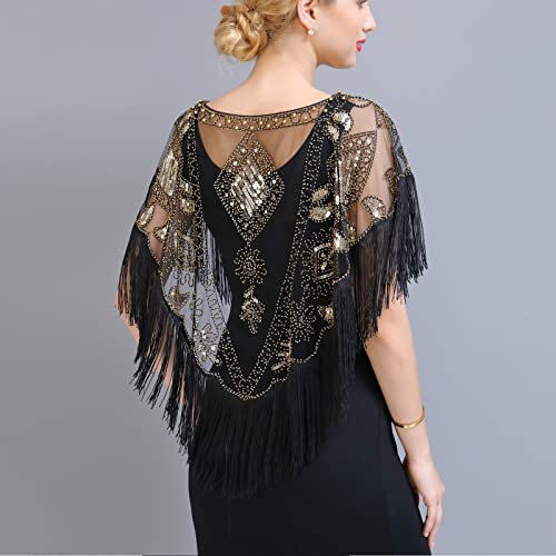 1920s Women’s Shawl Wraps Sequin Beaded Bridal Shawls Flapper Evening Cape2