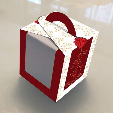 Embalagem p/Mini Panetone visor de acetato (11 x 11 x 11,5 cm) Feliz Natal - 50 unidades