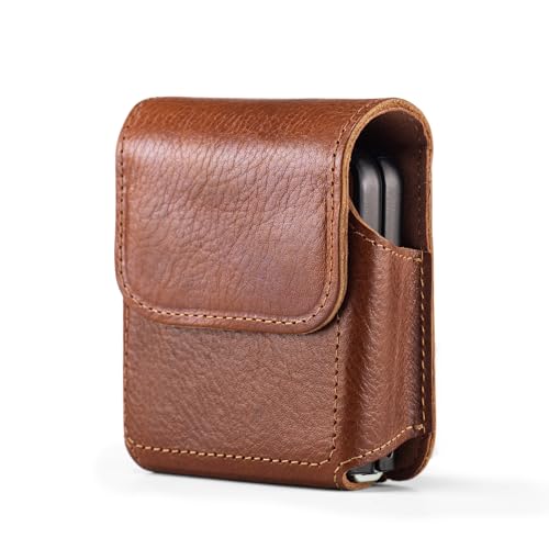 Étui Ceinture en Cuir Véritable d'Excellence pour Samsung Z Flip7 et Razr Marron