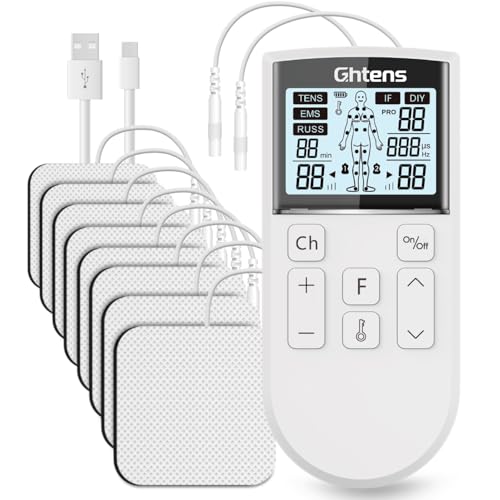 TENS Machine for Pain Relief GHTENS Rechargeable EMS Unit with 5 Modes 80 Programs Dual Channels & 8 Electrode Pads for Back Sciatica Shoulder Pain
