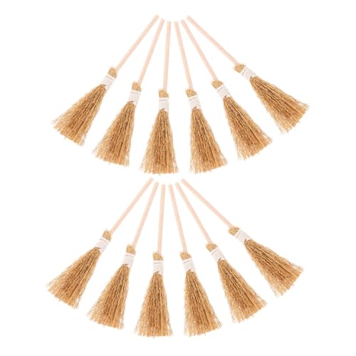 COLLBATH 12pcs Halloween Broom Toy Broom Witches Broom Landscape Decor Witch Broom Halloween Decoration Dollhouse Brooms Parties Home Miniature Broom Mini Broom Craft Miscanthus Yellow