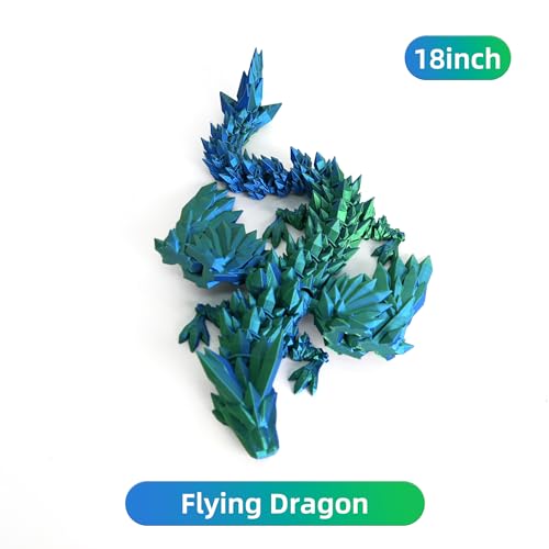 Image of 3D Printed Dragon - 18 inch Flying Flexible Dragon with Wings, Articulated Winged Crystal Fidget Toy, Home Decor, Birthday Gift, Desk Pet(Green Mix Blue) | Articulated Winged Crystal Fidget Toy, Home Decor, Birthday Gift, Desk Pet(Green Mix Blue)