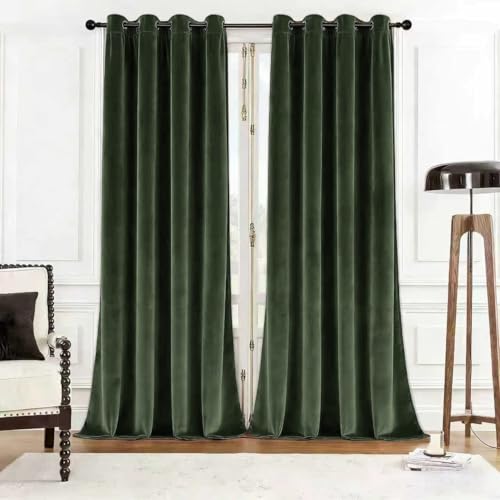 SNITIE Army Green 52”x84” Long Velvet Curtains with Grommet - 2P