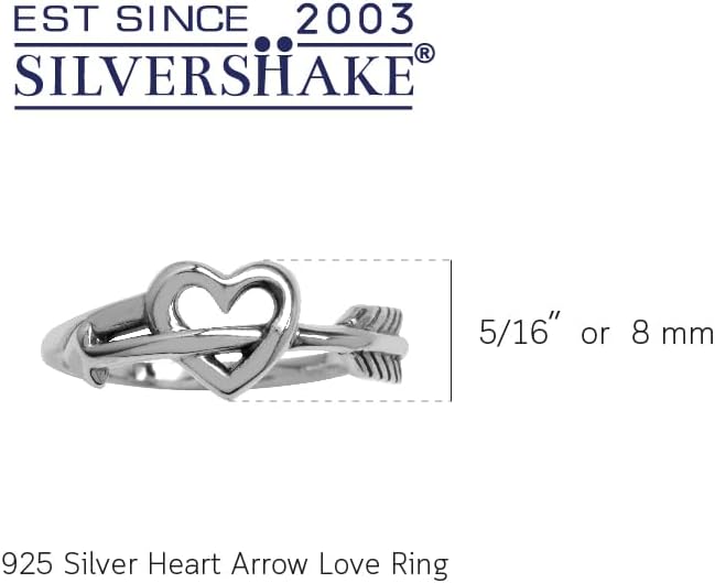 Silvershake Antique Finishing or Yellow Gold Plated 925 Sterling Silver Heart and Arrow Love Casual Ring Jewelry for Women or Teens