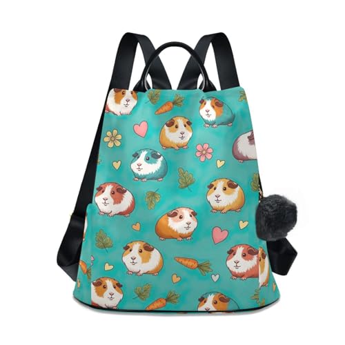 Sac à dos de voyage bleu sarcelle avec poignée en cuir et motif cochons d'Inde