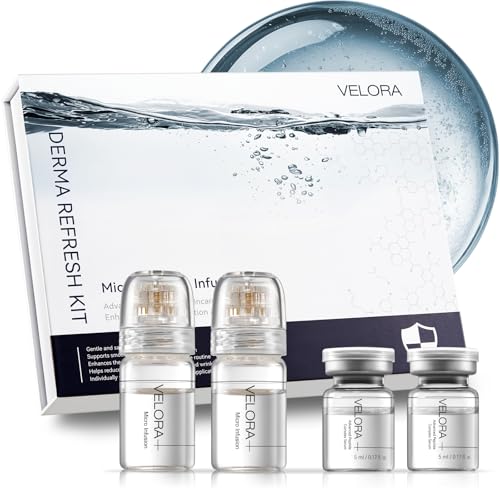 VELORA Micro Infusion System for Face - Hydrating Peptide & Hyaluronic Acid Serum Set, Skin-Smoothing Radiance Set with 0.25mm Stamp, At-Home Facial Kit, 1-Month Supply (1-Month Supply)