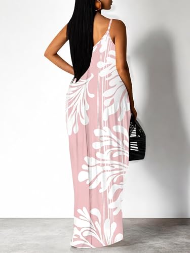 Image of Women's Summer Maxi Dress Spaghetti Strap Floral Boho Beach Long Sundress with Pockets
