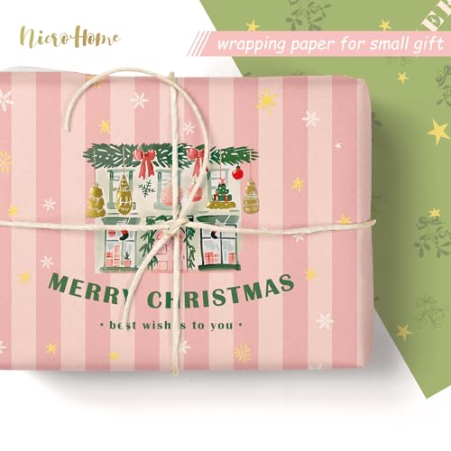 NICROHOME EUR 24 folhas de papel de seda de Natal, papel de embrulho verde sálvia rosa com estampa d
