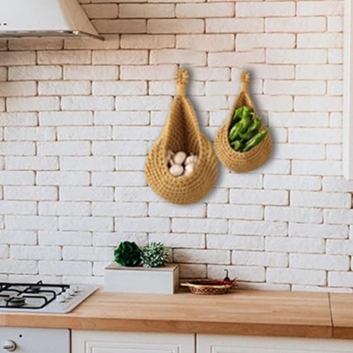 Cesta colgante de lino caqui MAGICLULU para frutas y verduras 6