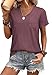 WIHOLL Womens Casual Tops Short Sleeve T Shirts for Women Summer Blouses Wine Red M