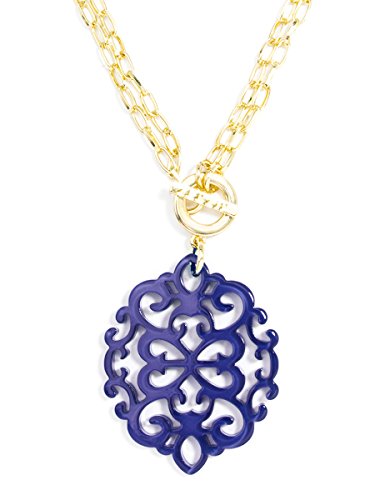 Zenzii Modern Damask Acrylic Resin Pendant Necklace With Convertible Toggle Chain (Navy) #TOP1