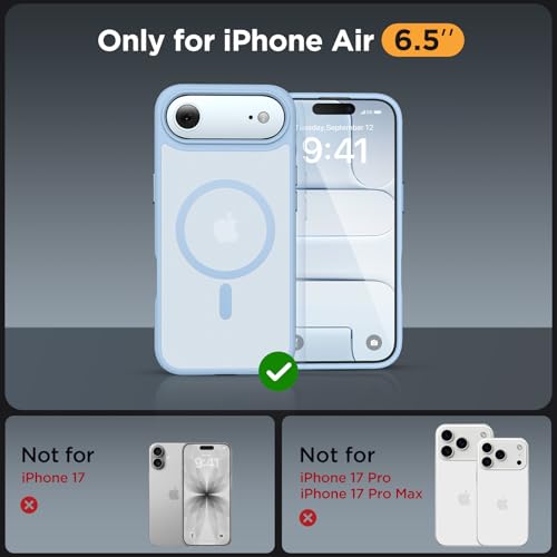 Image of Miracase Magnetic for iPhone Air Case with Screen Protector(Compatible with MagSafe), Slim Thin Translucent Matte Military-Grade Protected Phone Cover for iPhone 17 Air 6.5 inch, Light Blue