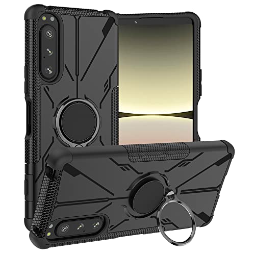LiuShan Coque pour Sony Xperia 5 IV,Antichoc Housse Protection Etui ave Anneau Rotation de 360 °Degres TPU Bumper Armor Protection Case pour Sony Xperia 5 IV Smartphone,Noir