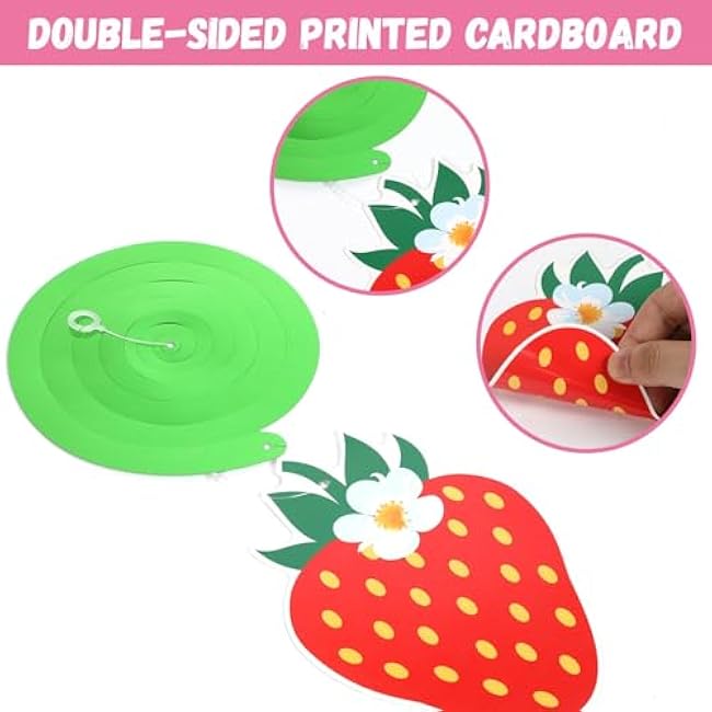 60 Pcs Strawberry Party Decorations Strawberry Birthday Banners Berry Theme First Birthday Hanging Swirl Ceiling for Kids Girls Baby Shower Party Favor Supplies