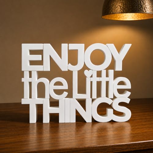 Image of Mad Masters Enjoy The Little Things Spiritual Desk Decor - Aesthetic Table, Shelf & Wall Showpiece for Home Office, Business. Vastu Friendly Gifting, Classic White (20.3 x 14.5 x 2.5 cm)