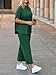 Beautife Women's Plus Size 2 Piece Outfits 3/4 Batwing Sleeve Capelet Crew Neck Pullover Top Wide Leg Pants Lounge Set Dark Green