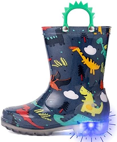 Outee Toddler Boys Rain Boots Little Kids Baby Light Up Printed Waterproof Mud Shoes