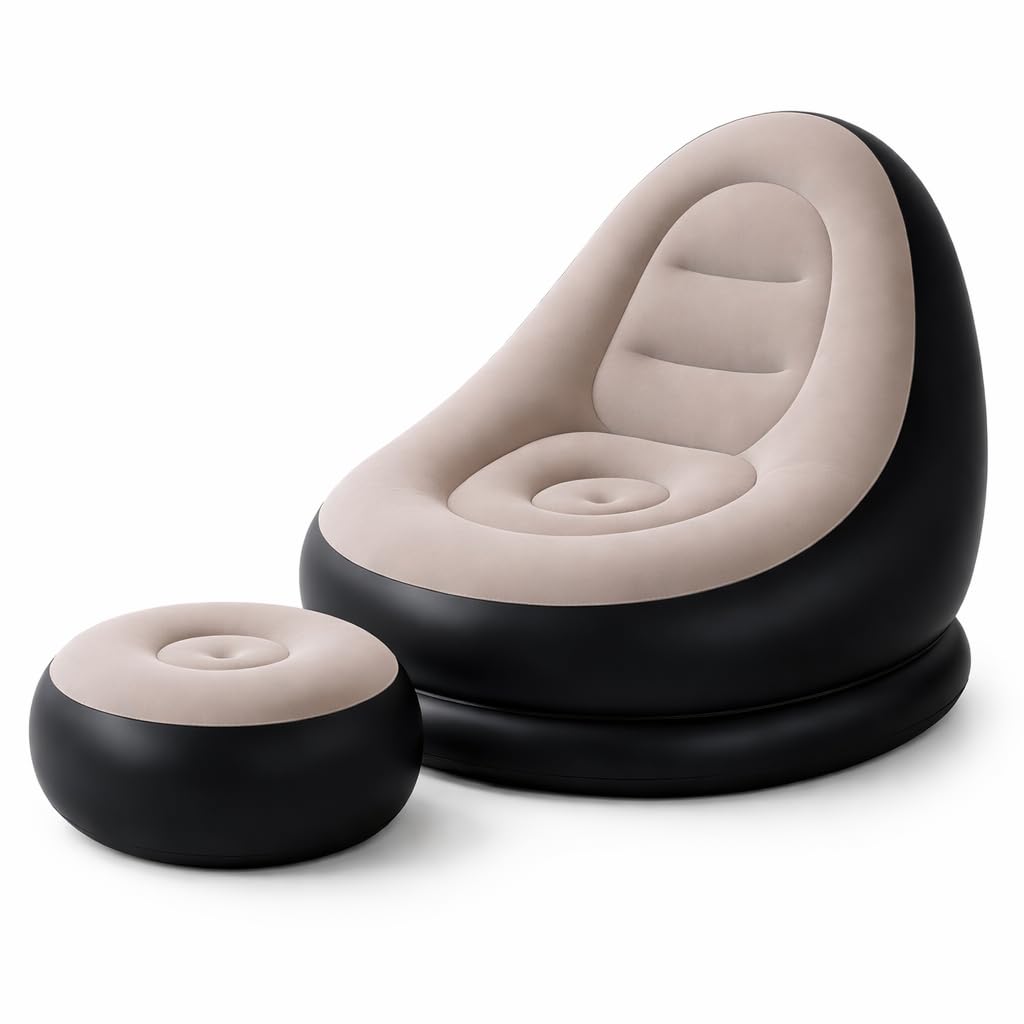 Inflatable Lounge Chair with Air Pump & Footrest | 2-in-1 Folding Portable Recliner Sofa for Indoor & Outdoor Use | Living Room, Bedroom, Office, Balcony, Camping, Travel & Garden-image-32